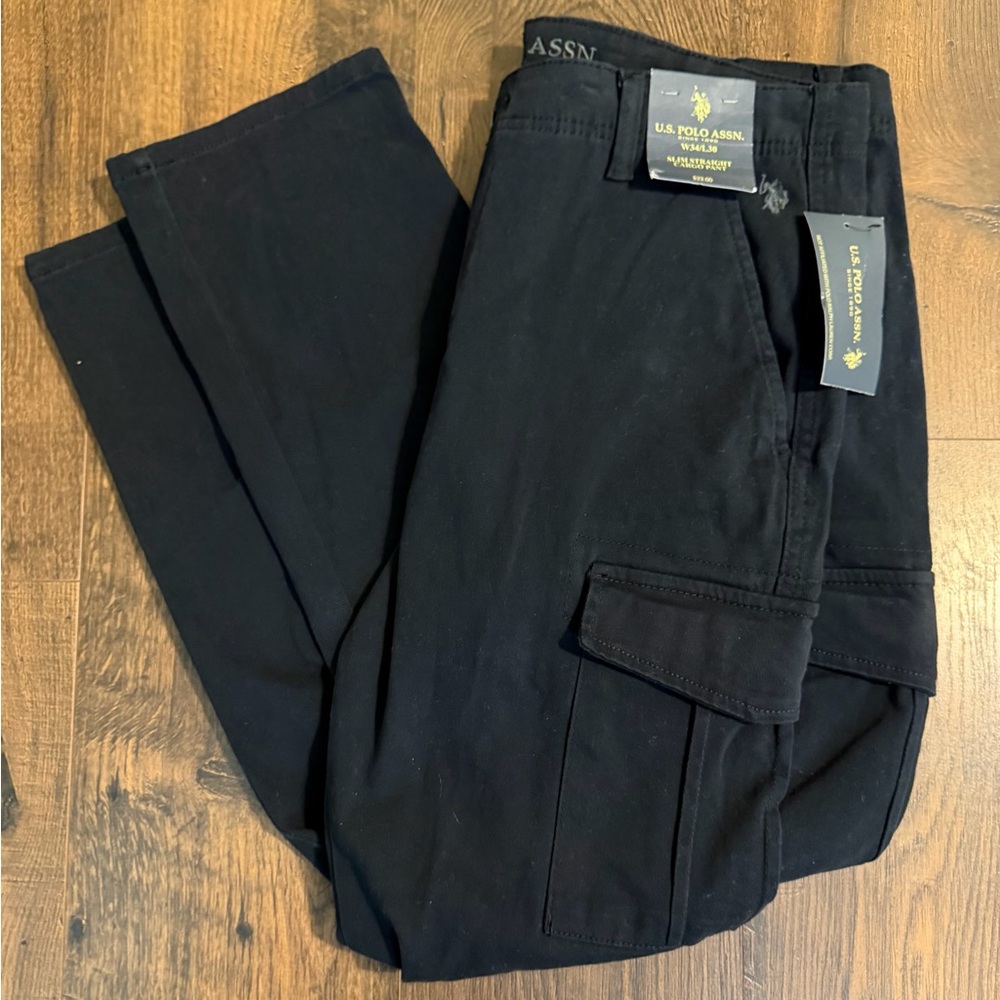 U.S. Polo Assn. NEW Men's 34x30 Stretch Slim Straight Navy Blue Cargo Pants NWT